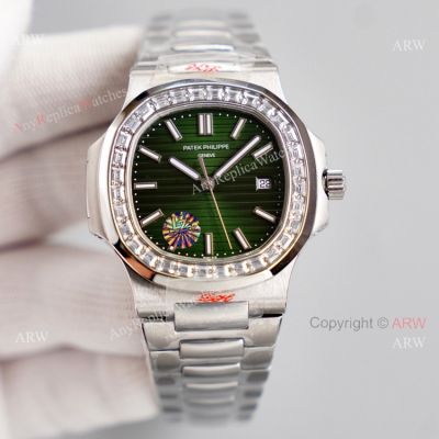 High End Replica Green Dial Patek Philippe Nautilus 5711 Diamond Bezel Swiss Cal324 Replica Watch